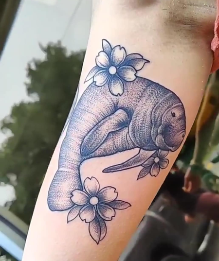 Tattoos - Manatee and flowers - 142842